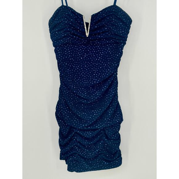 Arden B. Dresses & Skirts - Y2K Arden B Sparkling Blue Rhinestone Stretchy Strapless Mini Dress Size M